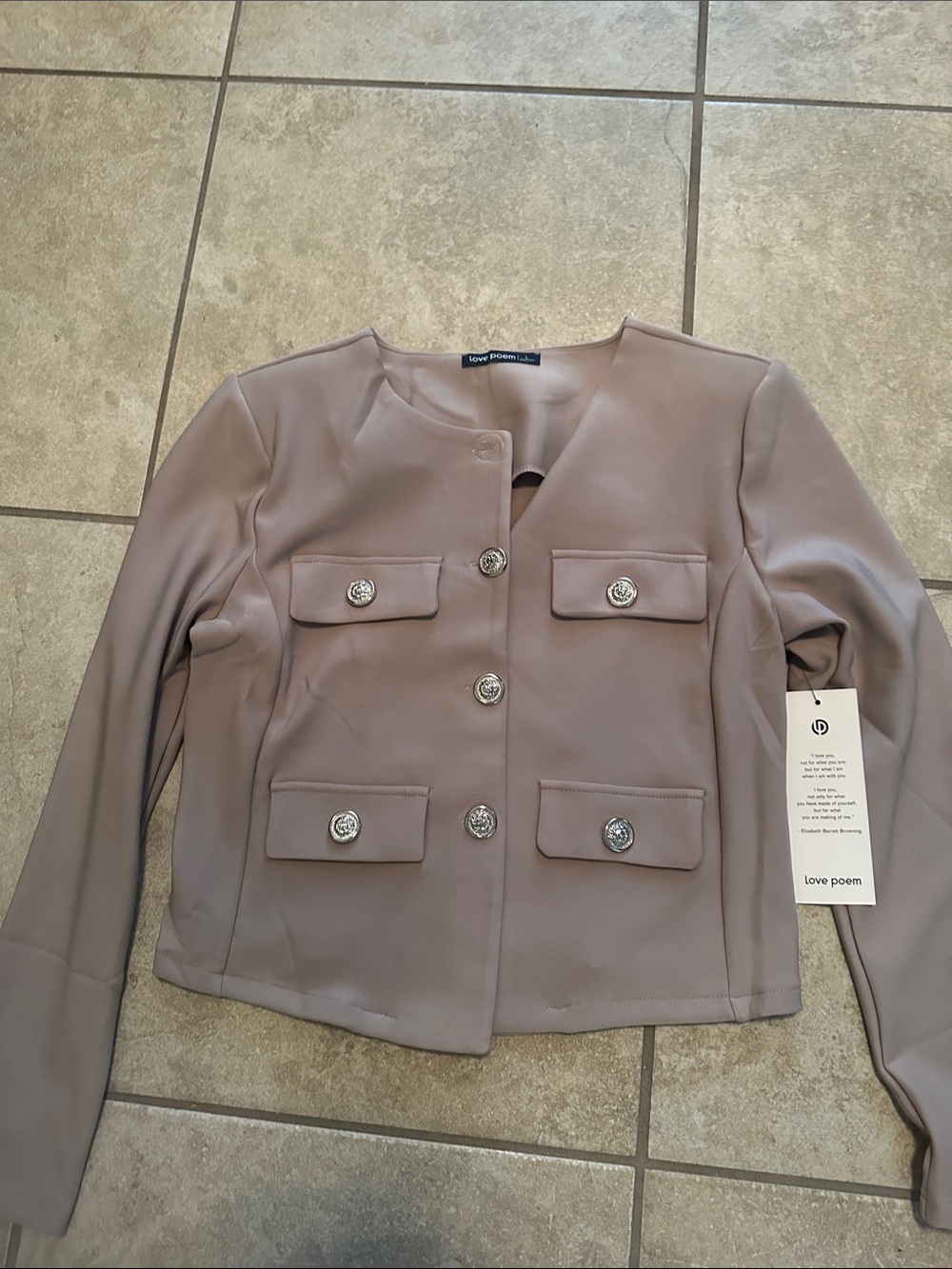 Taupe Women’s Button-Front Jacket from Love Poem